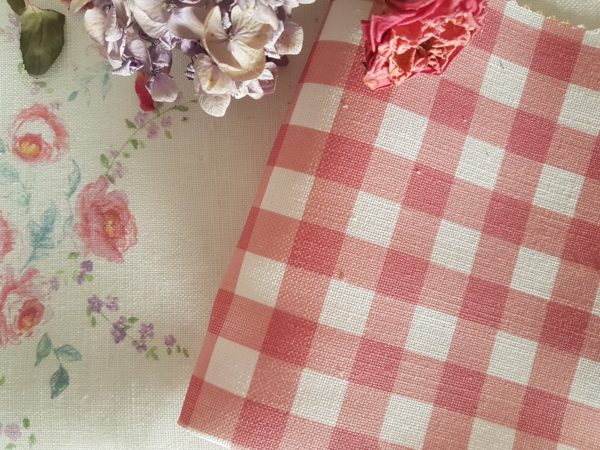Berry and ivory linen gingham fabric