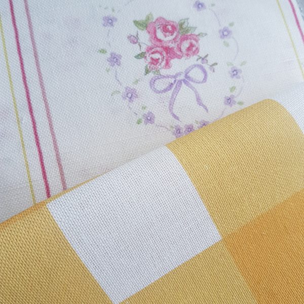 Saffron and ivory large check linen fabric