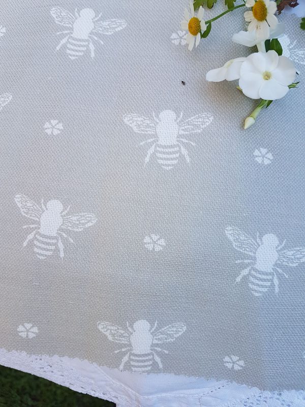 Bees Linen in Soft Clay by Rose and Foxgloves