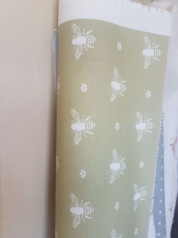 Bees in Summer Green Linen Fabric