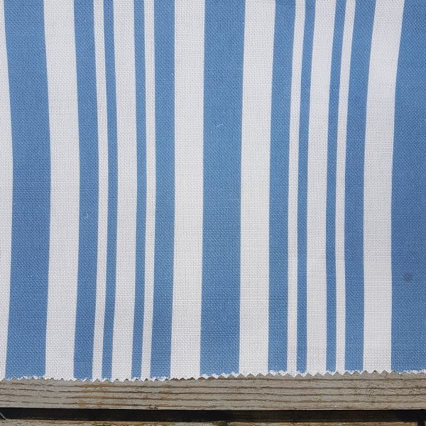 Nautical Stripe Linen Fabric- Shaker Blue and Salt Coastal