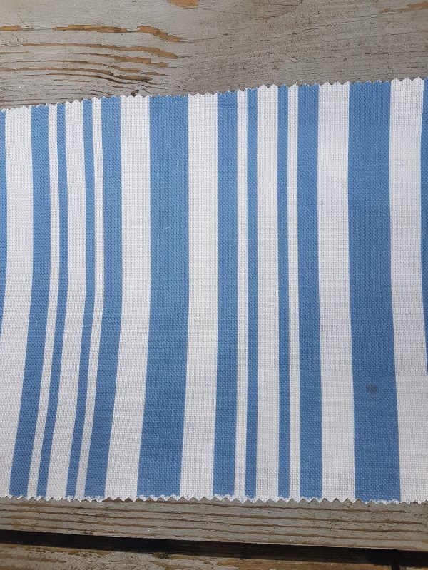 Nautical Stripe Linen Fabric- Shaker Blue and Salt Coastal