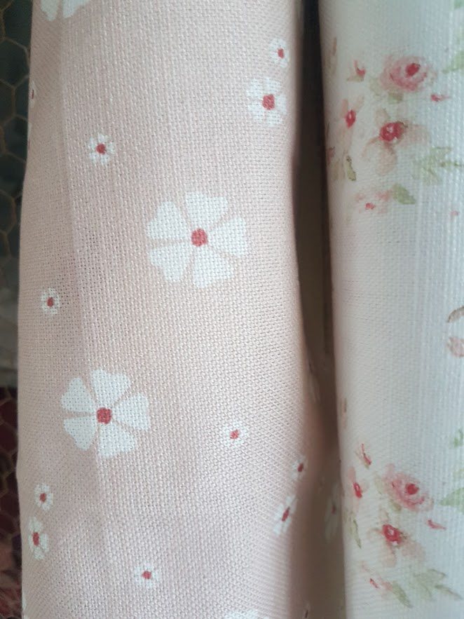 Daisies on Pink Floral Linen - Rose and Foxgloves