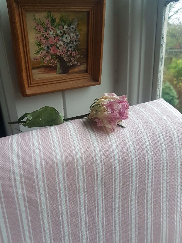 Dusky Pink Vintage Ticking Stripe Linen-2- Rose and Foxgloves