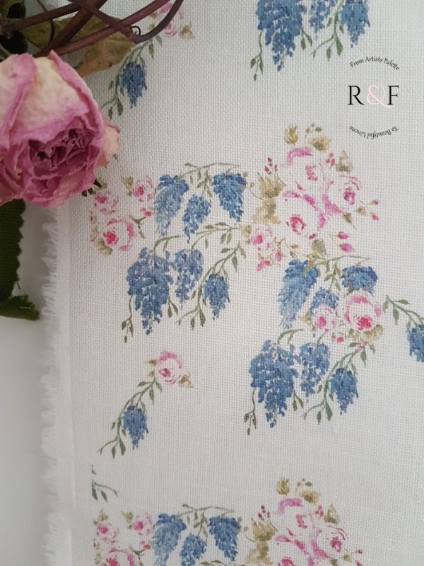 Wisteria & Roses English Country Garden Floral White Linen- Petite