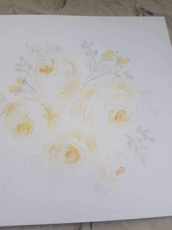 Morning Lemon Faded Roses Original Watercolour Painted Blank Card and Envelope