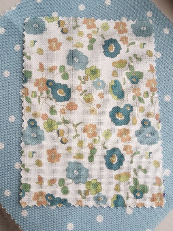 Wild Meadow Daisies in Vintage Blue Floral Linen Fabric