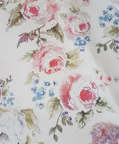 Cabbage Roses Vintage Style Floral Linen Fabric – Rose and Foxgloves