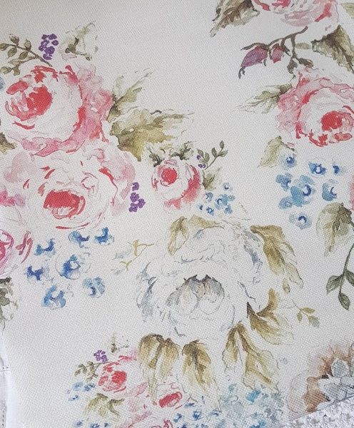 Cabbage Roses Vintage Style Floral Linen Fabric – Rose and Foxgloves