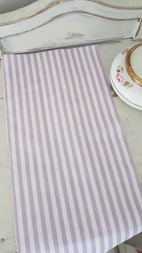Lilac stripes Linen fabric rose and foxgloves