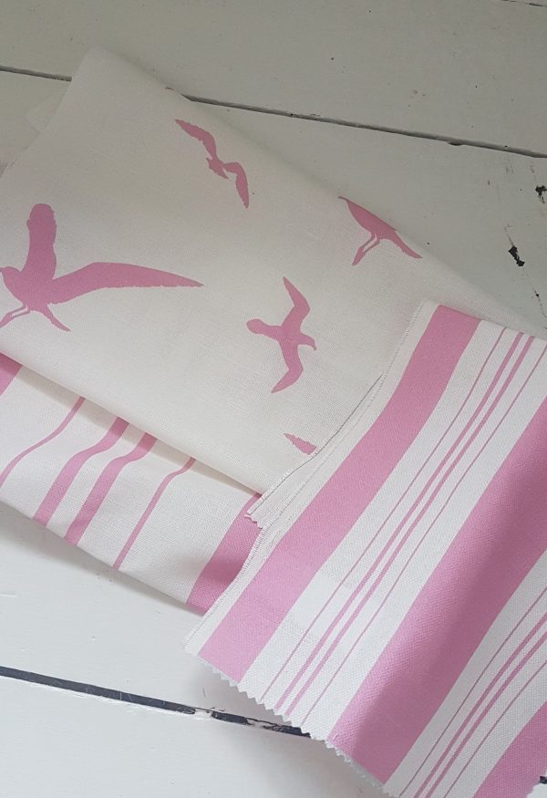 Pink Seagulls Small Grainsack Linen Fabric by Rose and Foxgloves.jpg