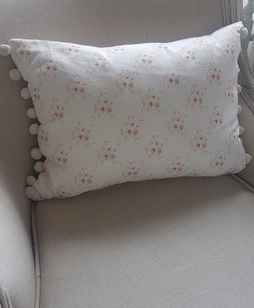 Cicely Trellis Roses Cushion with Cotton PomPom