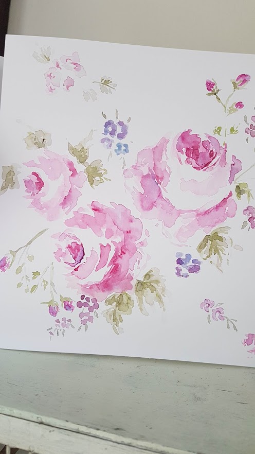 Hope Dark pink Garden Roses Original Painted watercolour gift card with envelope by Rose and Foxgloves-5 Commission watercolour roses painting Rose and Foxgloves