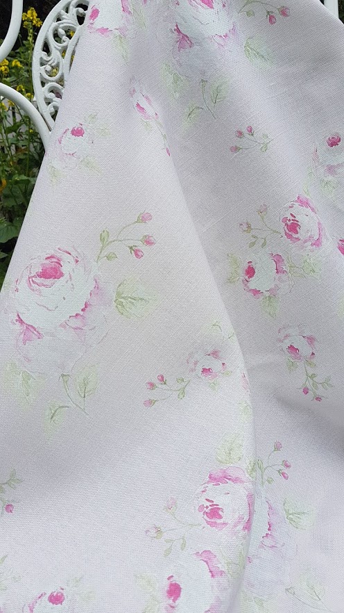 Mill on the Floss Faded Roses on Blush Pink Linen Fabric