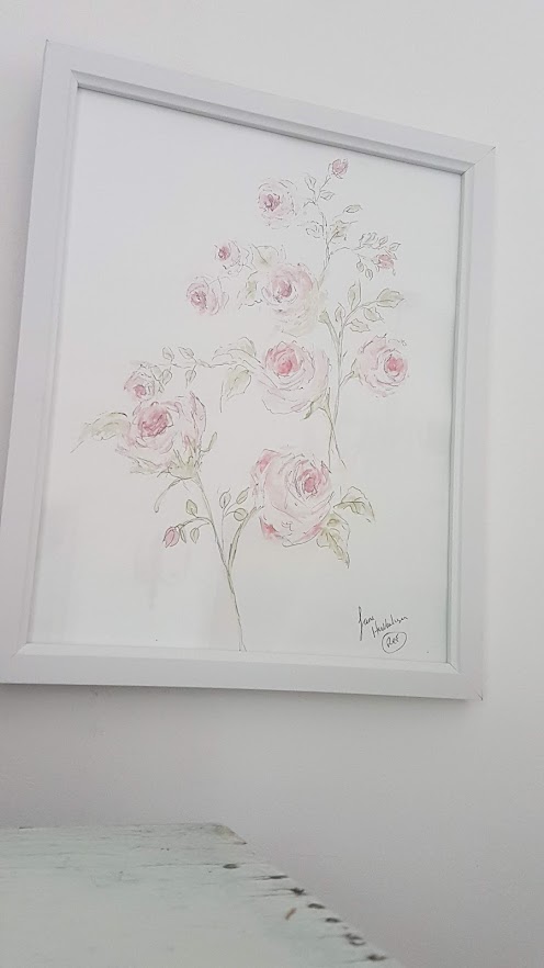 Pen and watercolour roses original painting by Rose and Foxgloves