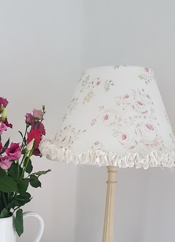 Roses by the Brook Ruffle Lampsade in Pink- Rose and Foxglove