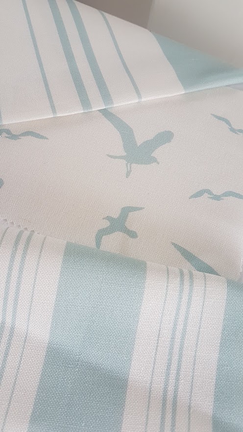 Seagulls in Turquoise on Ivory Linen Fabric