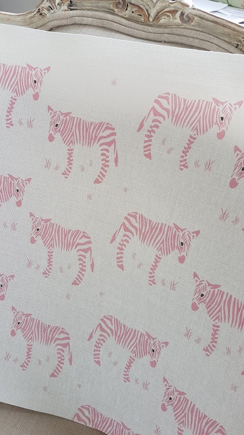 Wonky Donkey in Pink on Ivory Linen Fabric
