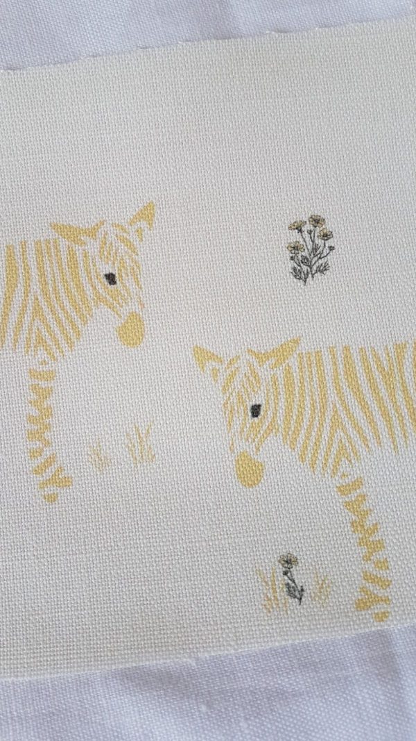 Wonky Donkey Zebra with flowers Linen Fabric-Yellow-Rose and Foxgloves
