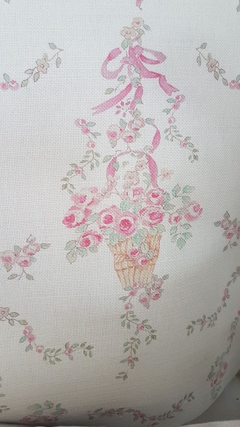 Posy Basket Colour French Vintage Floral Design Linen Fabric