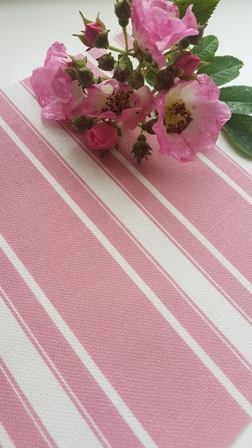 Old Raspberry Grainsack striped Linen Fabric