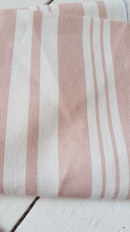 Victorian Rose Posy Grainsack Stripe Linen Fabric