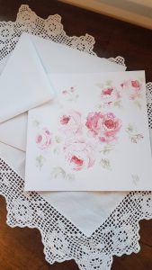 August Roses watercolour original painted card by Rose and Foxgloves