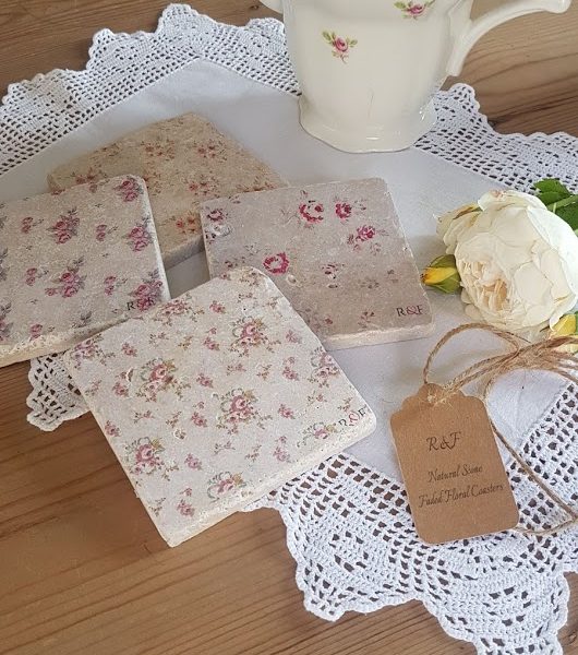 Faded Floral Natural stone coasters by Rose & Foxgloves