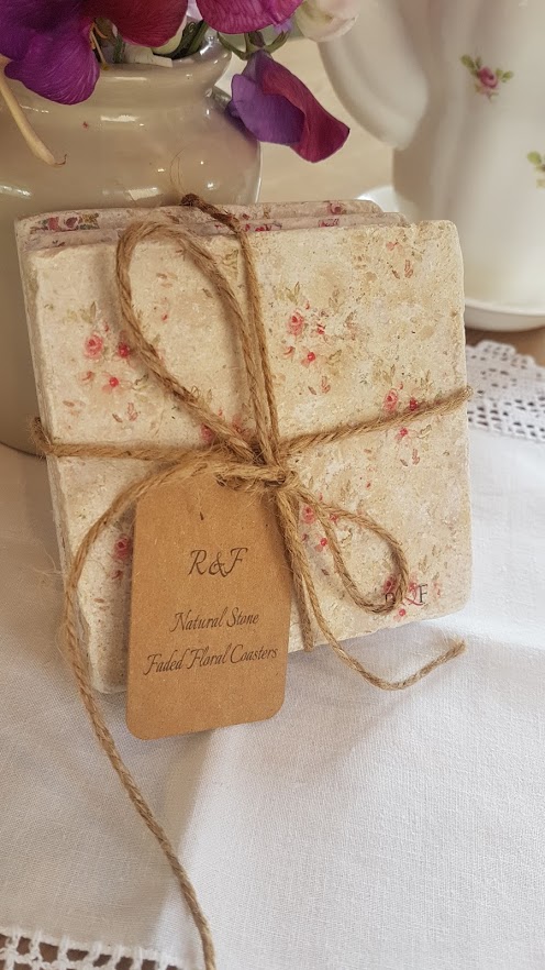 Faded Floral Natural stone coasters by Rose & Foxgloves