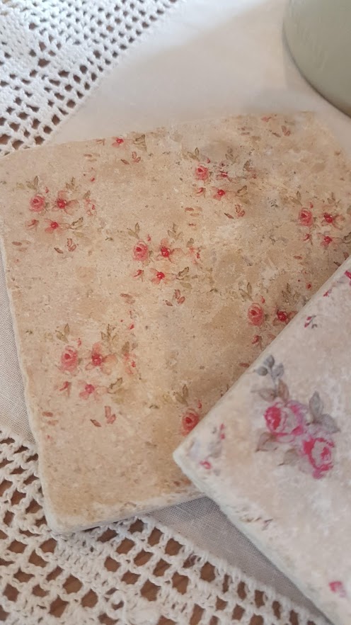 Faded Floral Natural stone coasters by Rose & Foxgloves-cicely