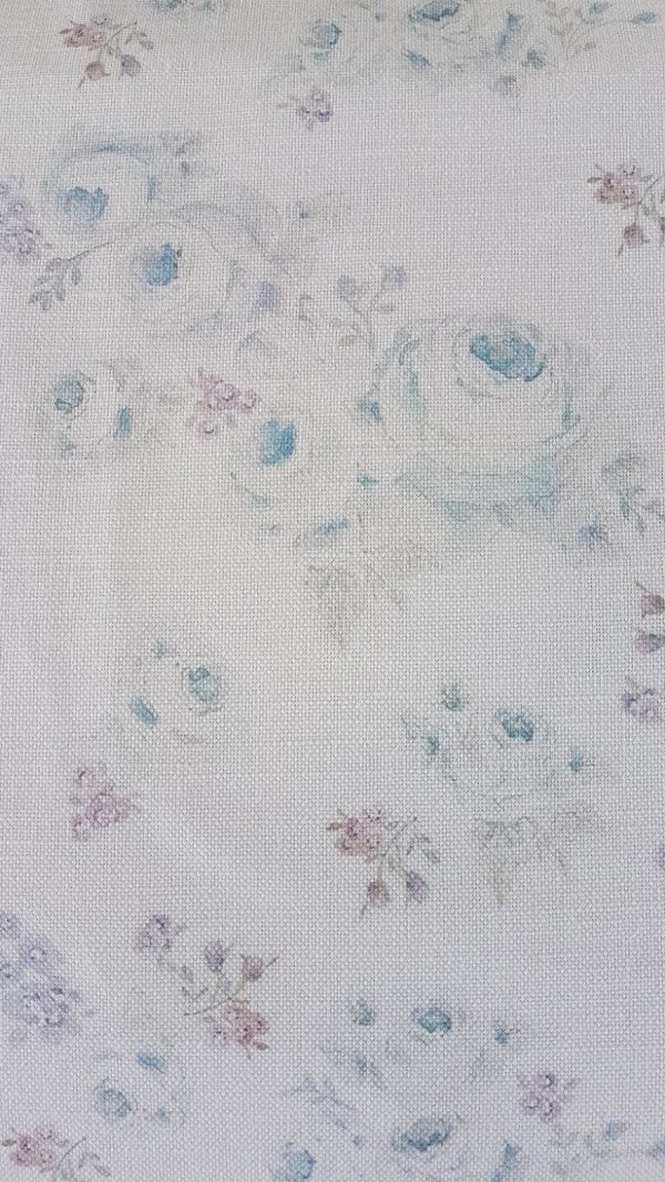 Roses by The Brook Blue Vintage Style Linen Fabric