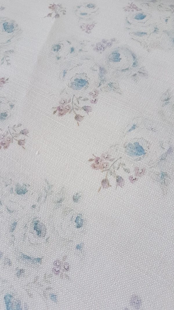 Roses by The Brook Blue Vintage Style Linen Fabric