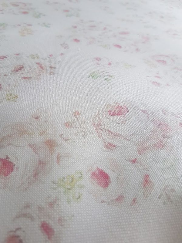 Roses by The Brook in Old Pink Faded Foral Linen By Rose and Foxgloves