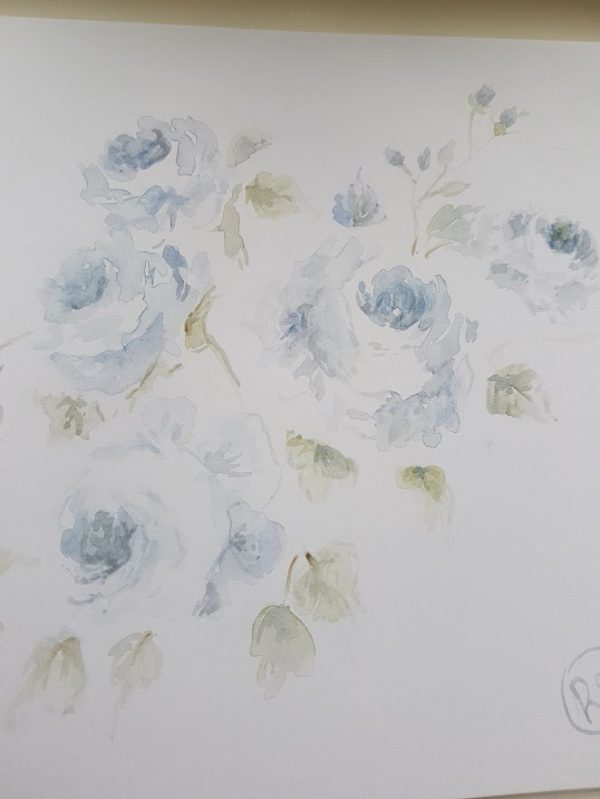 Blue Roses Original signed watercolour card with envelope