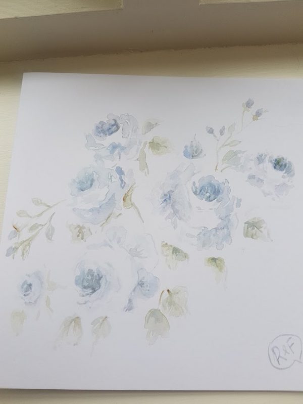 Blue Roses Original signed watercolour card with envelope