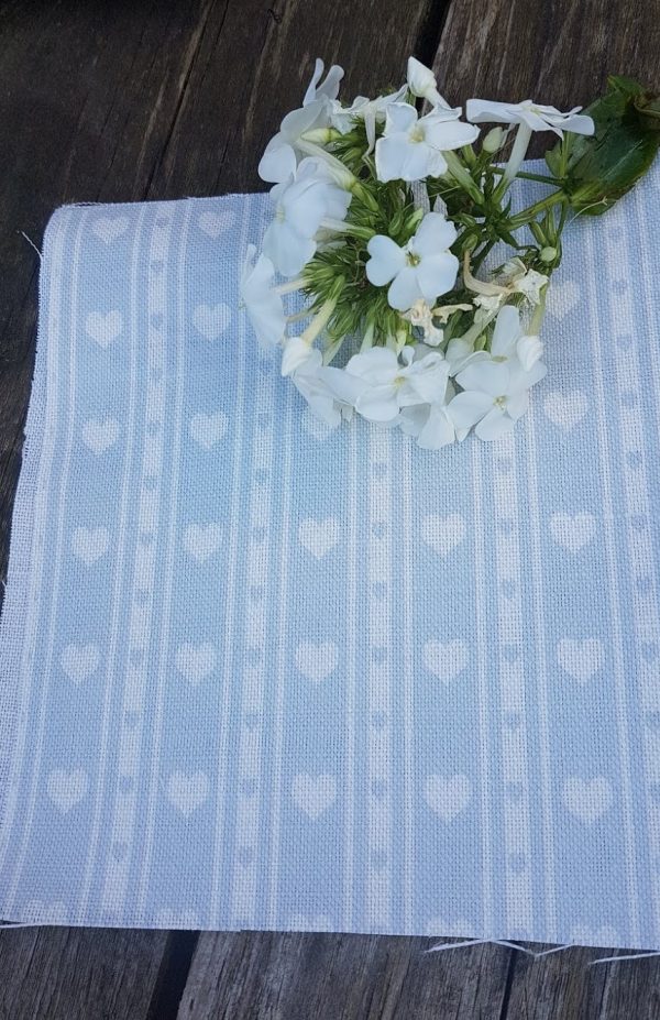 Powder Blue & Ivory Heart Ticking Linen Fabric