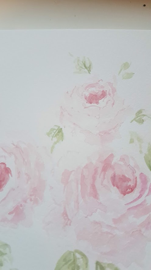 Simple Pink Roses Original Signed Watercolor Painting