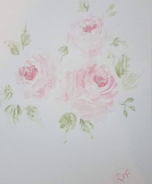 Simple Pink Roses Original Signed Watercolor Painting