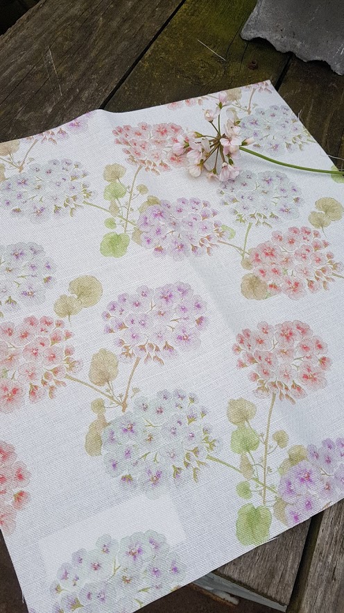 Vintage geranium faded floral linen fabric by Rose and Foxgloves