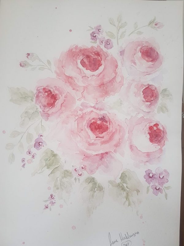 Original Watercolour Roses Signed Painting 2