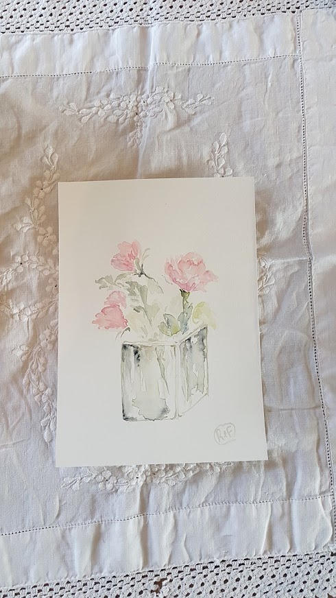 Evening Doodles- Old Roses in Glass Vase Painting by Rose and Foxgloves