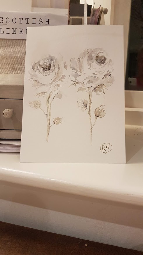 Antiqued Grey Roses Watercolour Painting by Rose and Foxgloves
