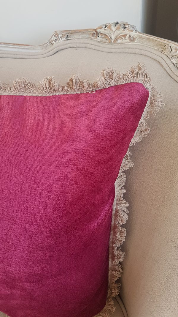 Velvet Cushion in Claret with Beech Fan Edge Trimming