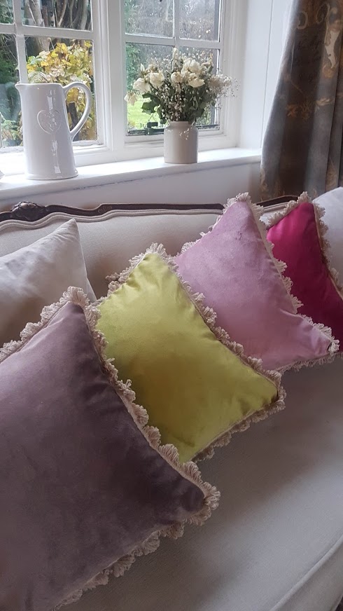 velvet vintage coloured cushions rose and foxgloves