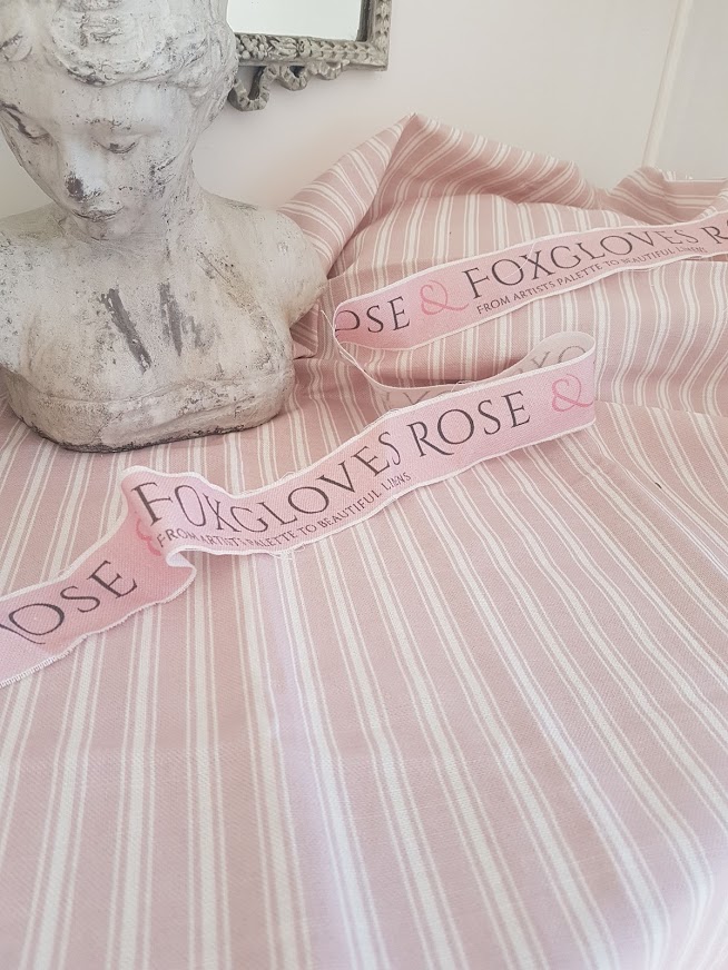 Dusky Pink and ivory ticking Linen by Rose and Foxgloves