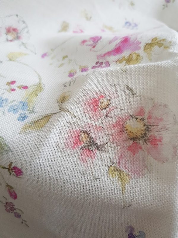 Roses and Clematis Floral Linen Fabric by Rose and Foxgloves