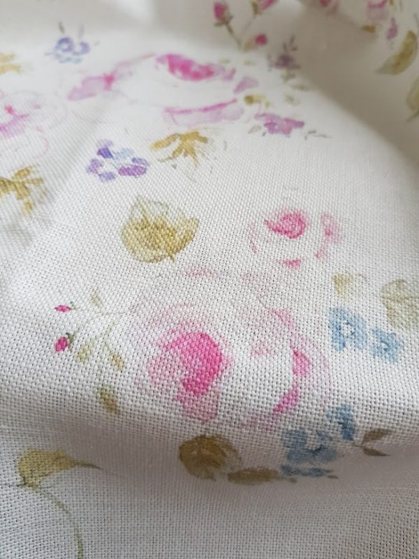 Roses and Clematis Floral Linen Fabric by Rose and Foxgloves