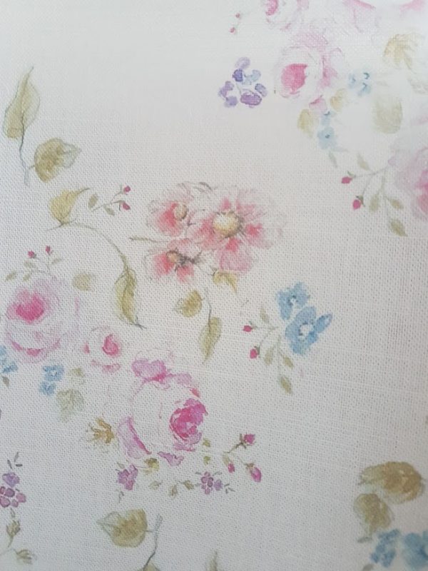 Roses and Clematis Vintage Style Floral Linen Fabric