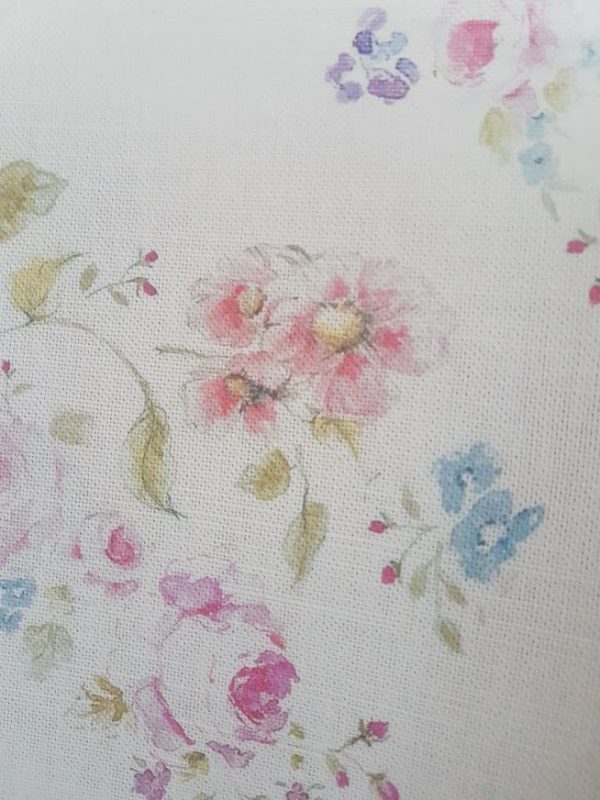Roses and Clematis Vintage Style Floral Linen Fabric
