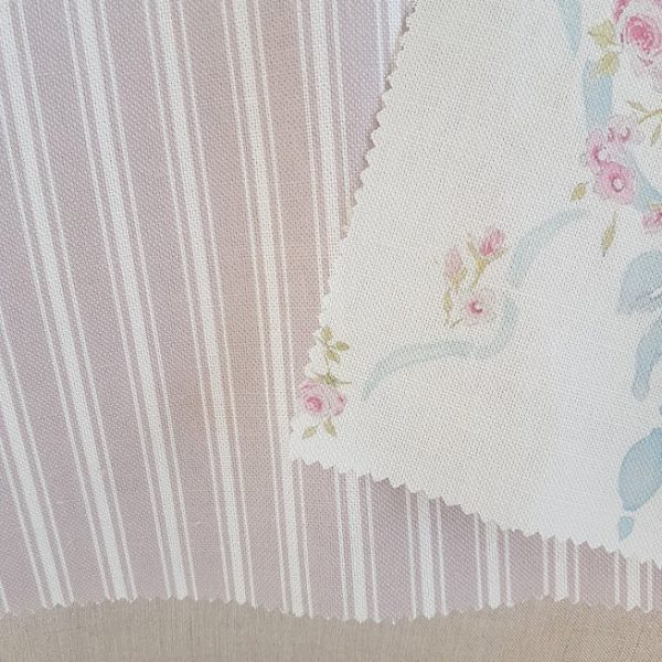 Ticking Stripe in Dusky Blush Pink and Ivory Linen Fabric